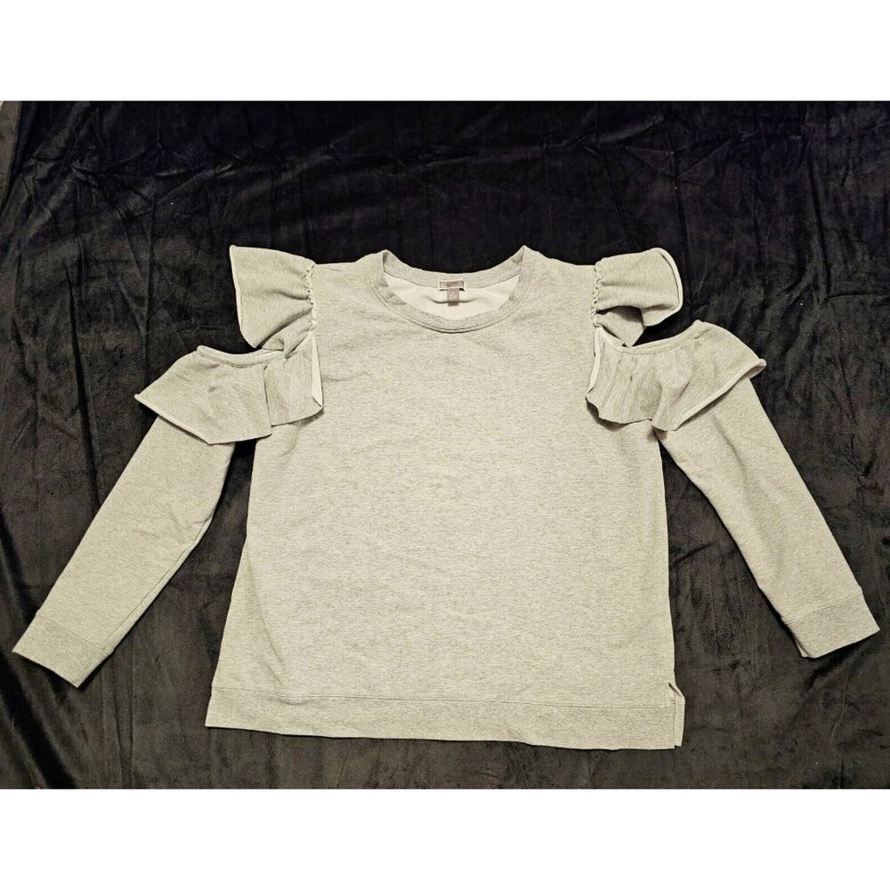 Chelsea28 Cold Shoulder Ruffled Gray Sweatshirt Top Women's Size XL Boho Western